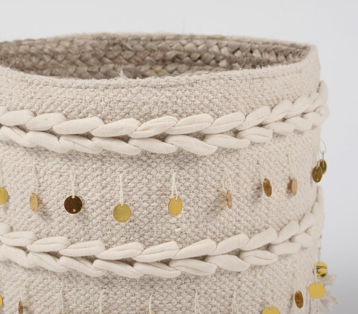 Braided Jute & Handwoven Cotton Basket-2