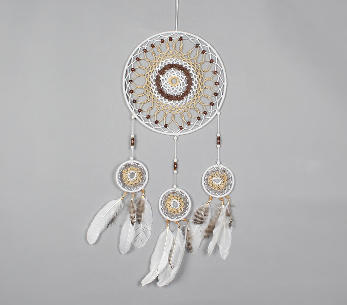 Cotton Crochet & Faux Feathers Dreamcatcher-0