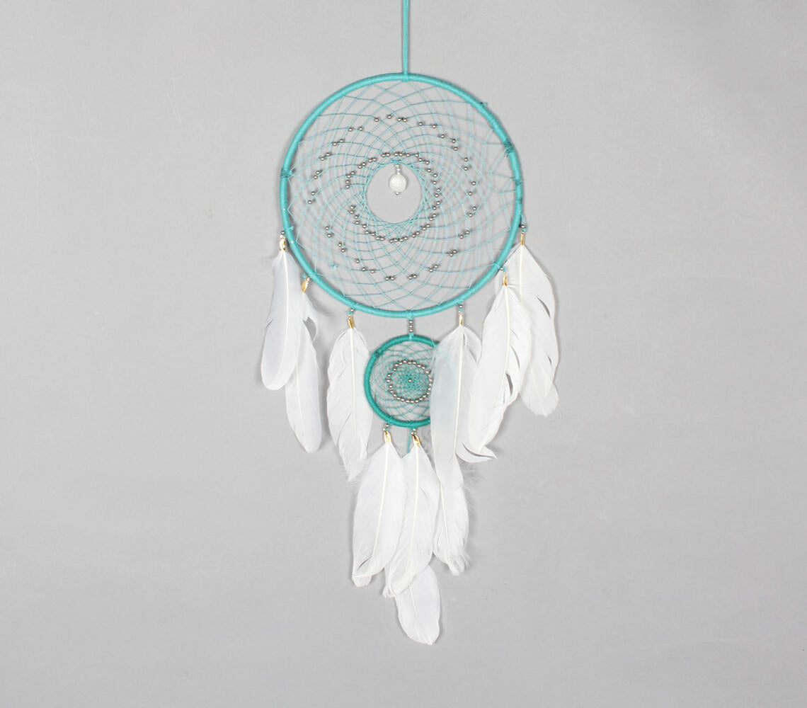 Classic Beaded & Faux Feathers Turquoise Dreamcatcher-0