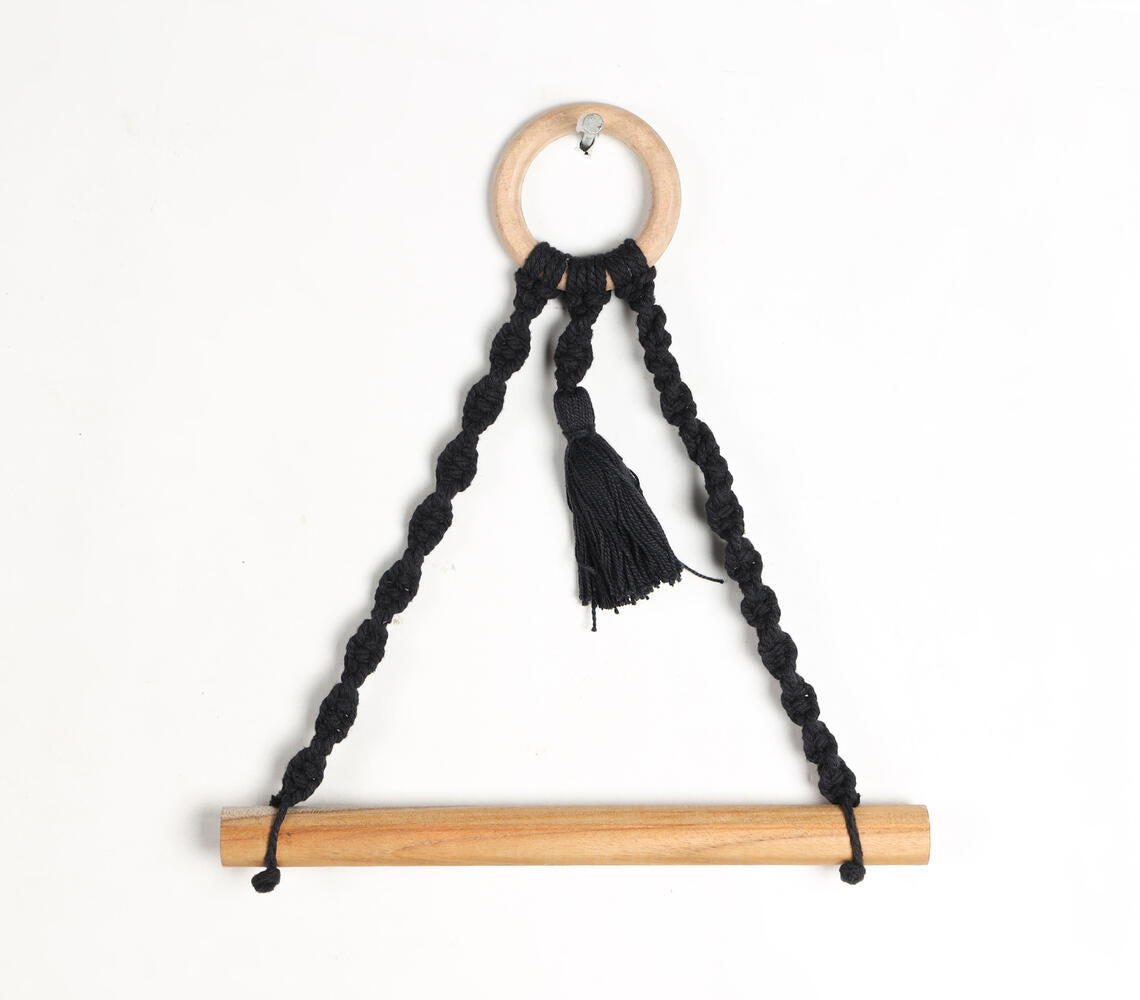 Cotton macrame & wood hanging roll holder-2