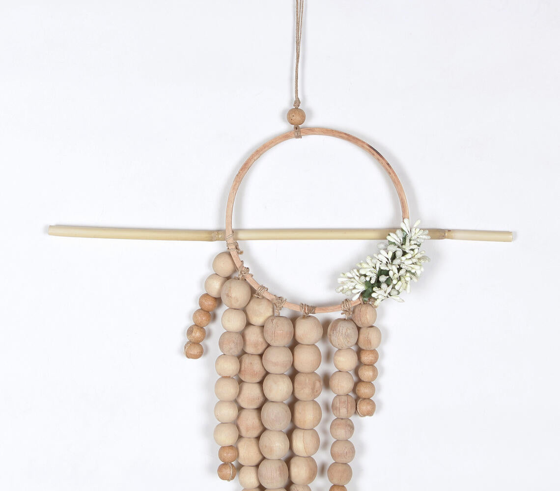 Wooden-Beaded & Faux Flowers Wall Decor-1