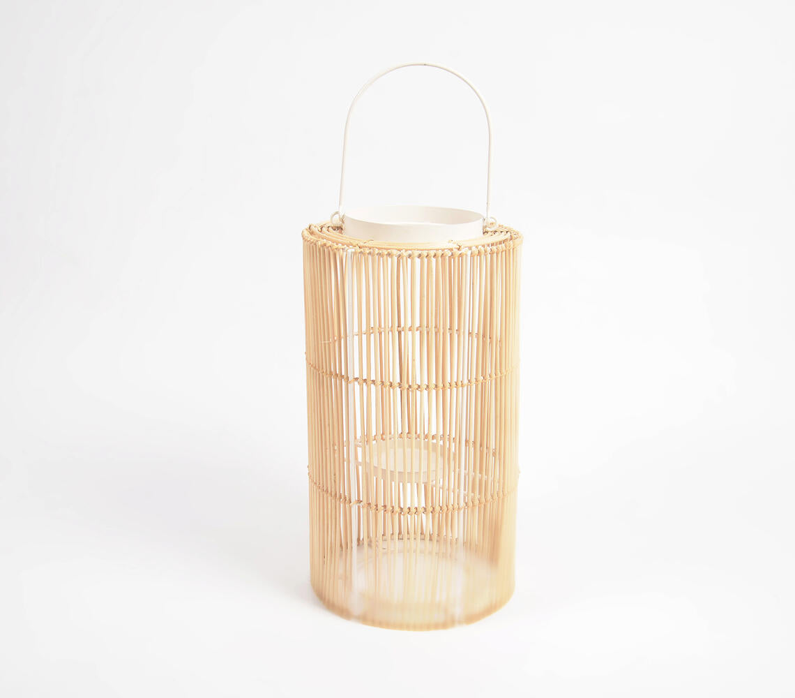 Minimal Handwoven Earthy Iron & Cane Candle Holder-0