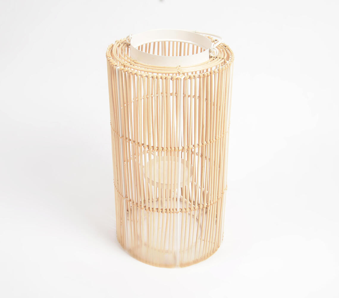 Minimal Handwoven Earthy Iron & Cane Candle Holder-1