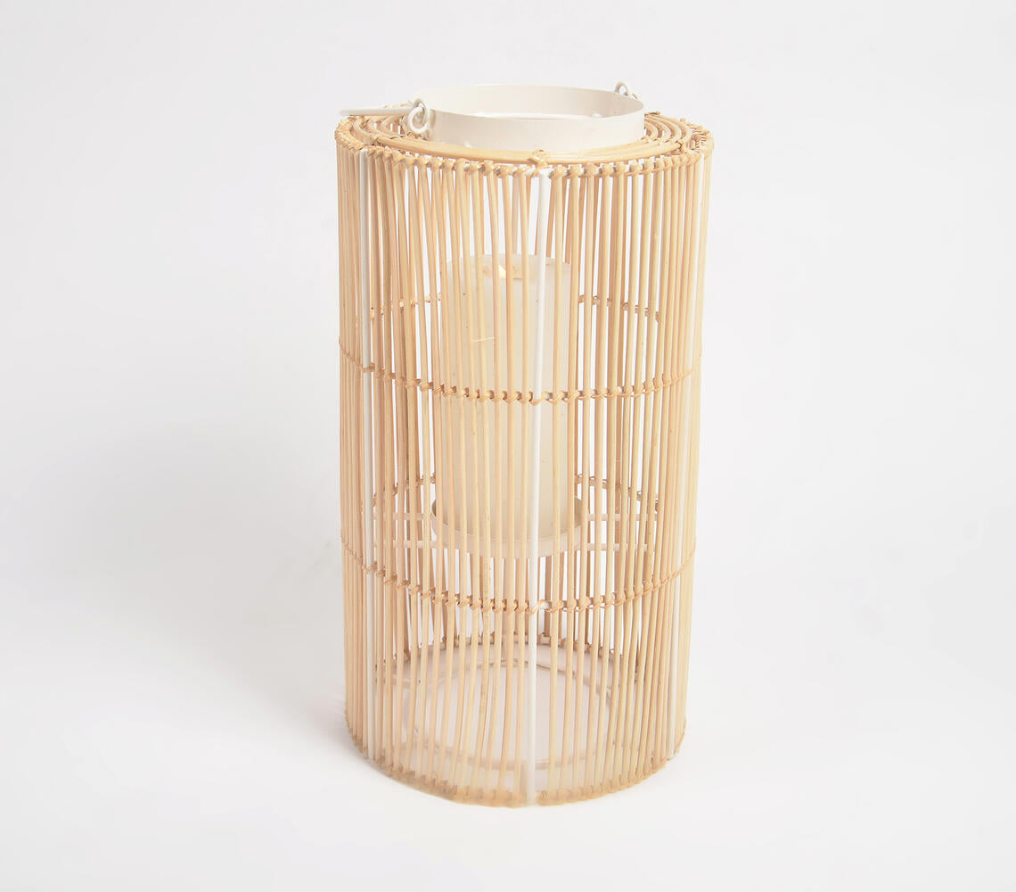 Minimal Handwoven Earthy Iron & Cane Candle Holder-2