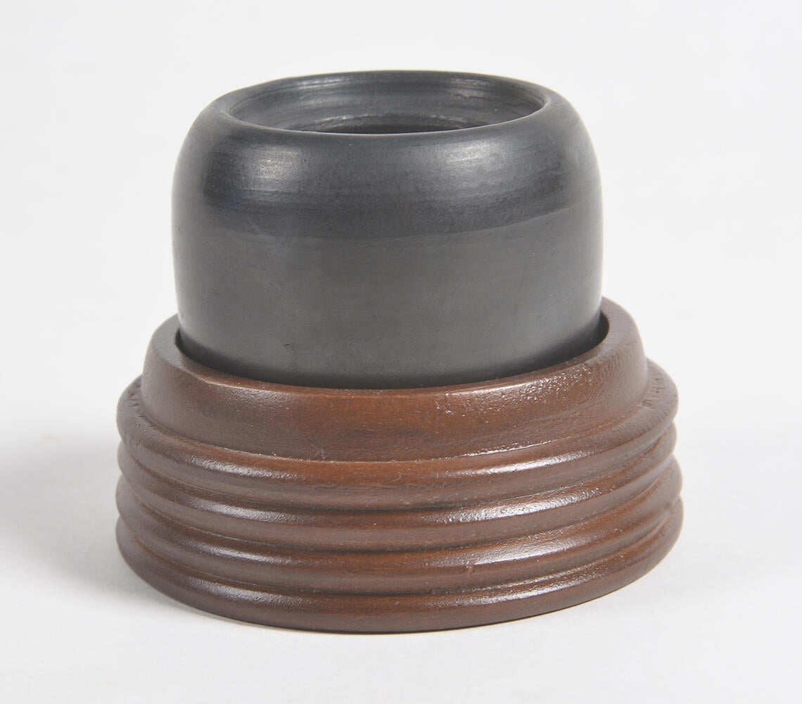 Ribbed Wooden & Black Terracotta Desk Planter-2