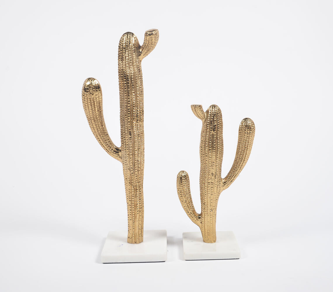 Antique Aluminium Cacti Tabletop Decor (Set of 2)-2