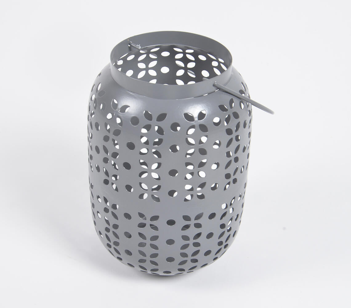Perforated Grey Iron Lanterns (Set of 2)-3