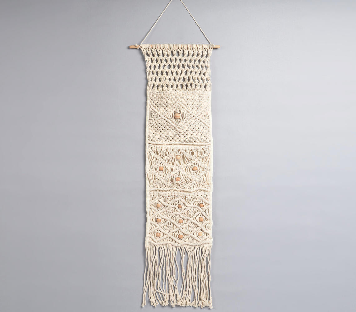 Boho Neutral-toned Macrame Wall Hanging with Pocket-0