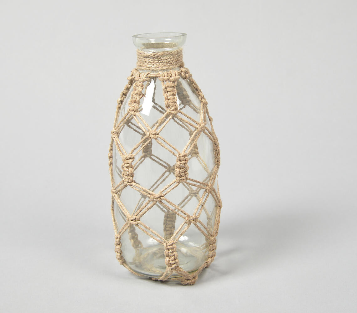 Diamond Knotted Jute & Glass Vase-0