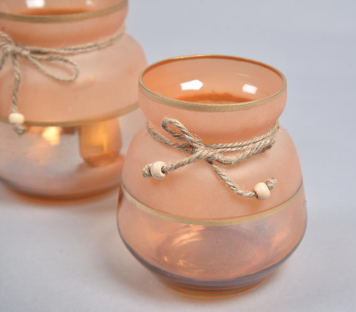 Toned Jute Ribbon Glass Votives (Set of 2)-1