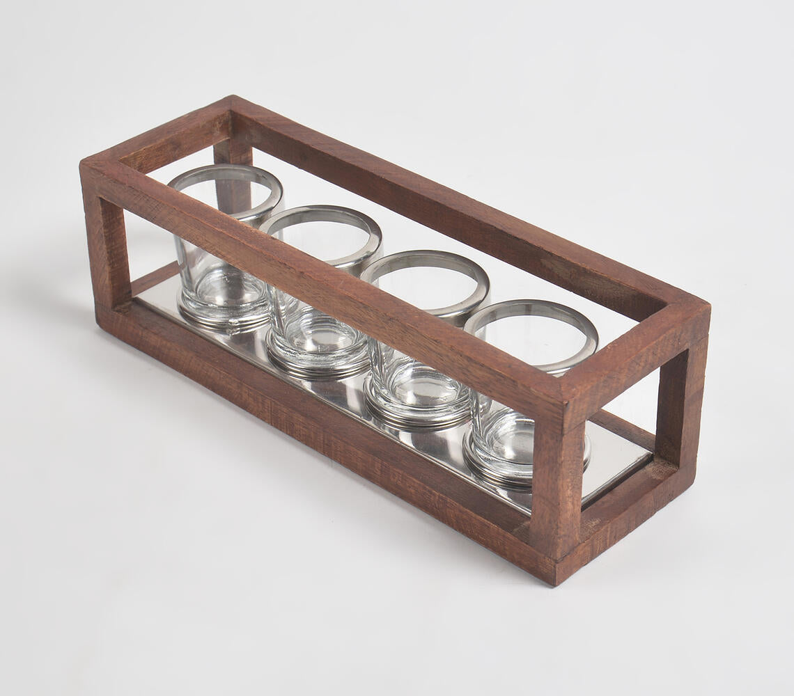 Classic Five Glass Tea Light Holders with Wooden Frame-2