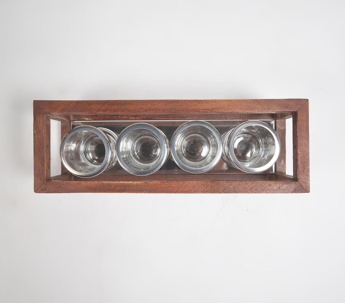 Classic Five Glass Tea Light Holders with Wooden Frame-3