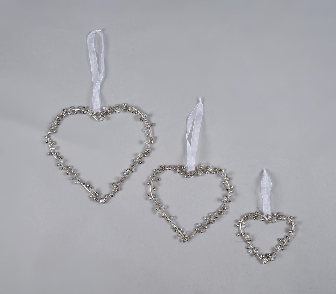 Statement Iron & Beads Valentines Heart Hanging (Set of 3)-0