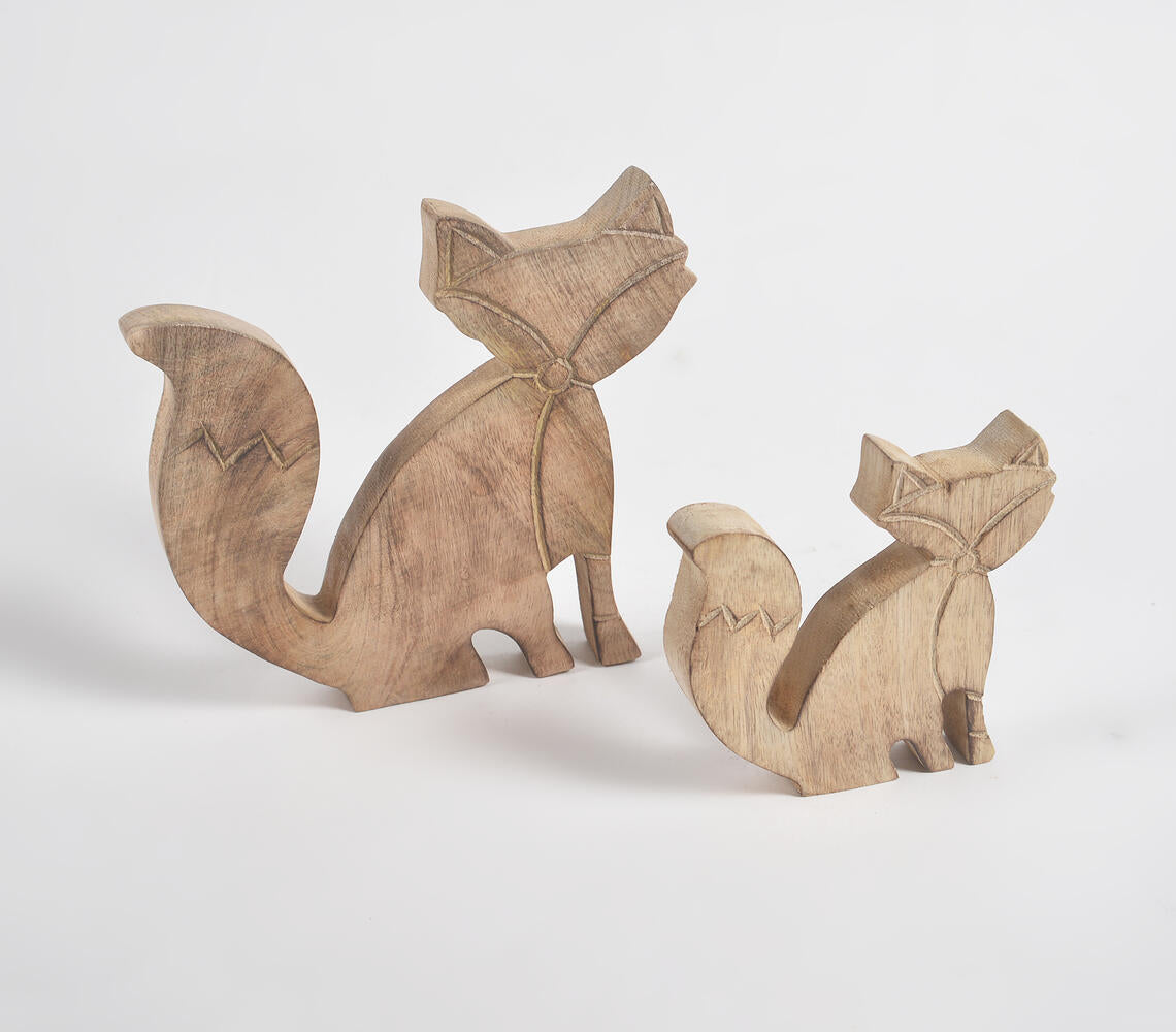 Hand Carved Wooden Decorative Foxes (Set of 2)-1