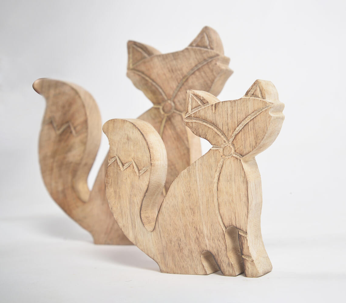 Hand Carved Wooden Decorative Foxes (Set of 2)-2