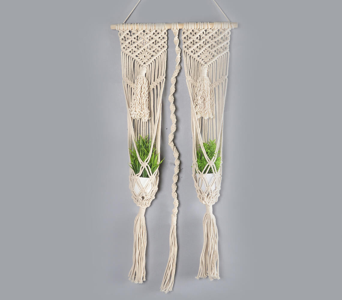Boho Macrame Wall Hanging Dual Planter-0