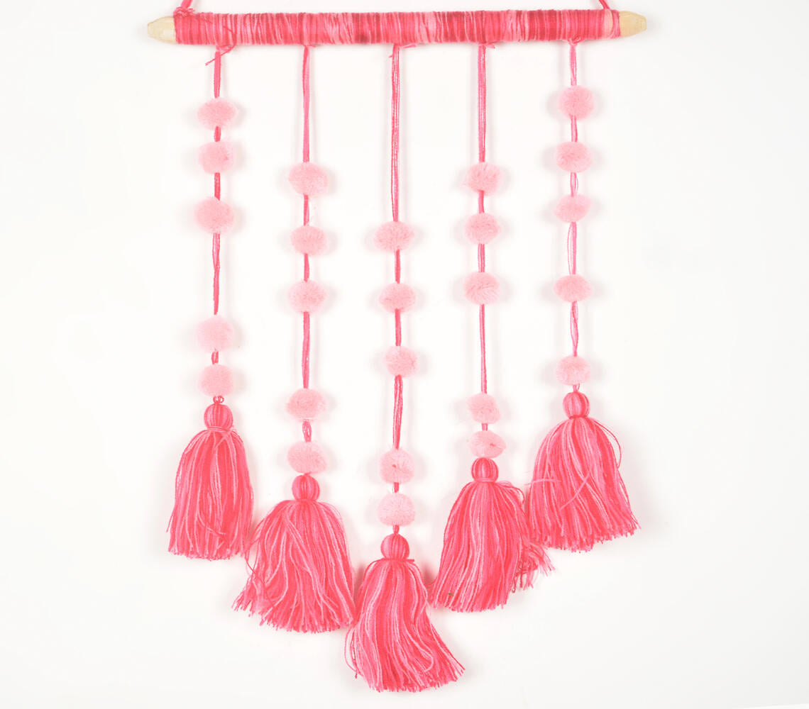 Coral Tassels & Pom-Pom Wall Hanging-1