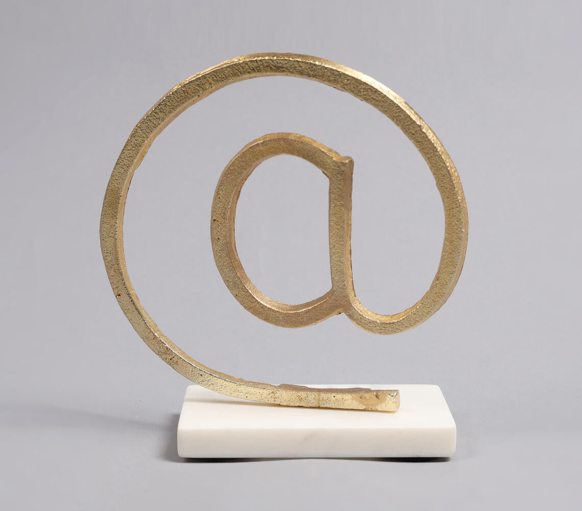 Gold-Toned Iron & White Marble Logogram Tabletop Decorative-0