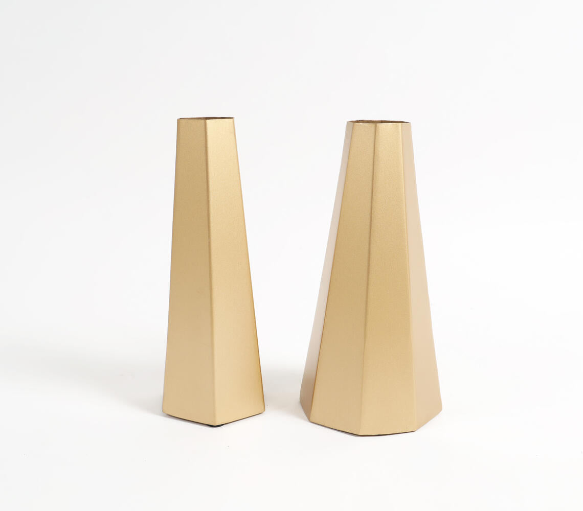 Gold-Toned Iron Geometric-Cut Flower Vases (Set of 2)-1