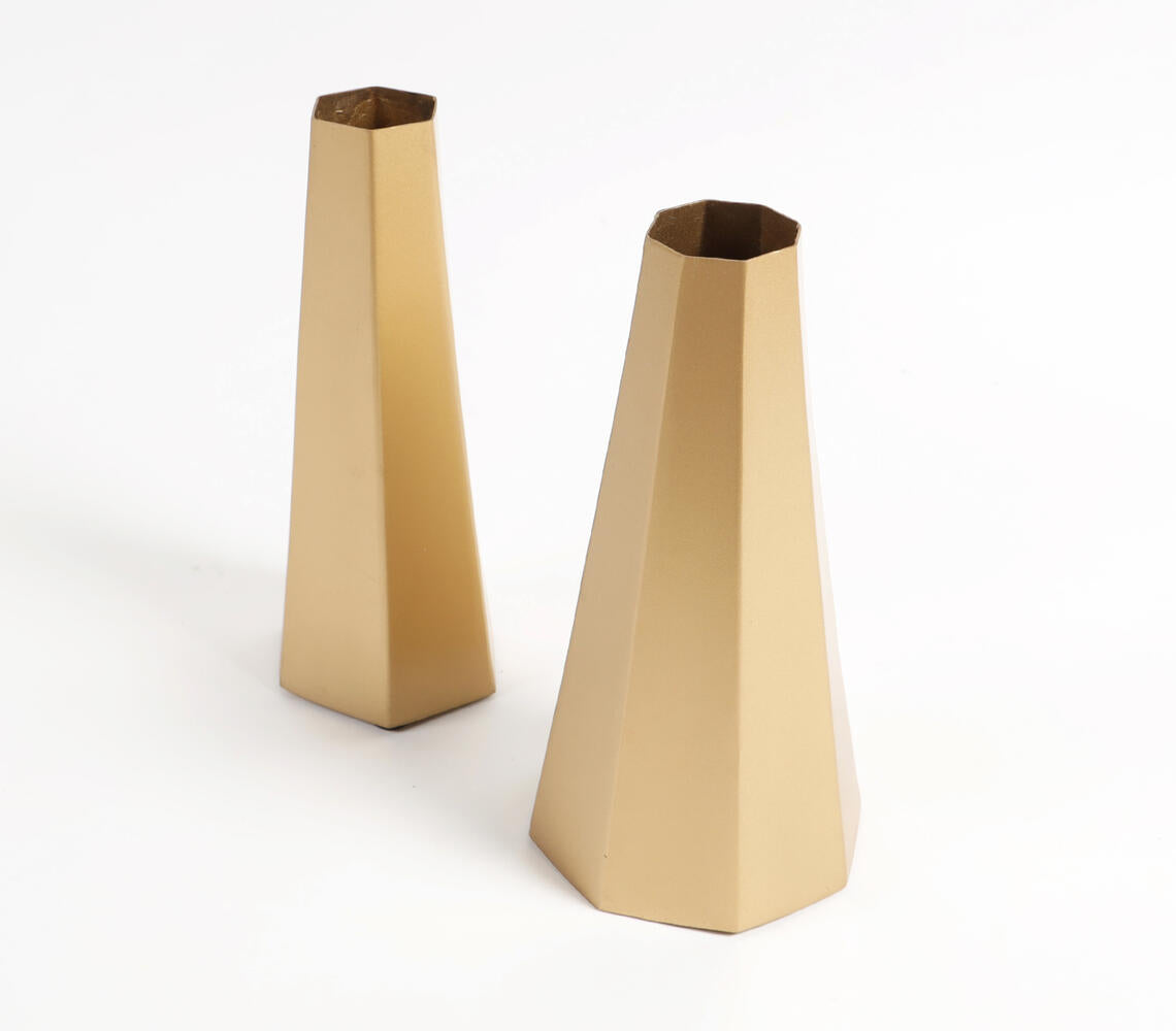 Gold-Toned Iron Geometric-Cut Flower Vases (Set of 2)-2