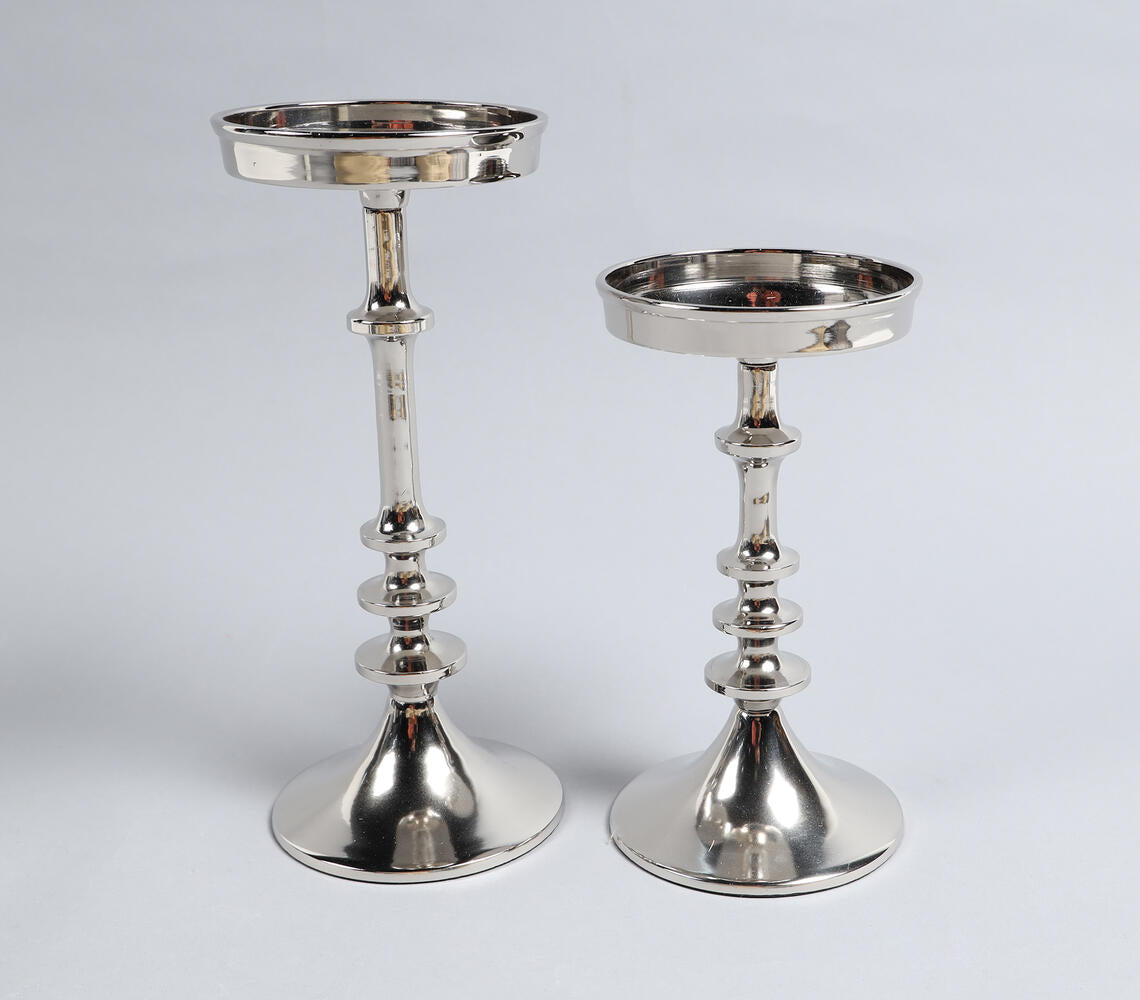 Sand Cast Aluminium Vintage Pillar Candle Stands (Set of 2)-2