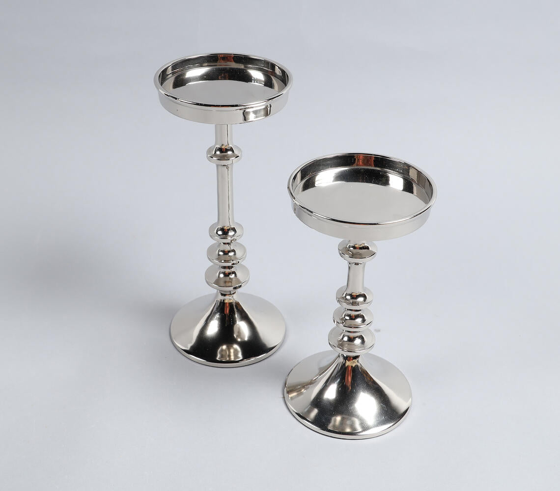 Sand Cast Aluminium Vintage Pillar Candle Stands (Set of 2)-3
