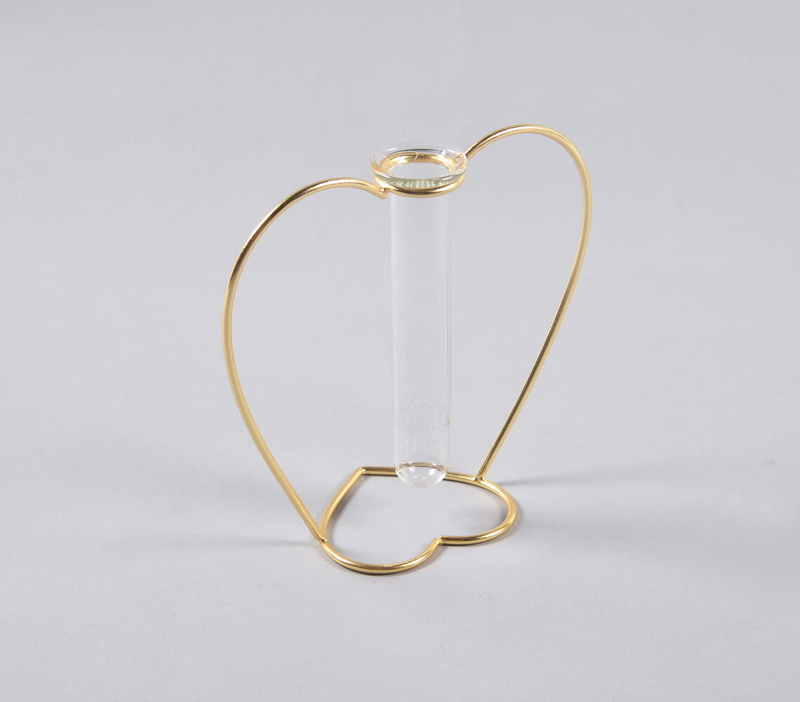 Heart-Shaped Metal & Glass Test Tube Planter Vases (set of 2)-4