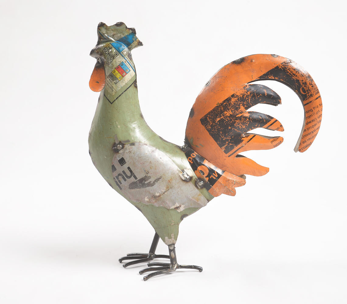 Hand Cut Recycled Iron Rooster Showpiece-2