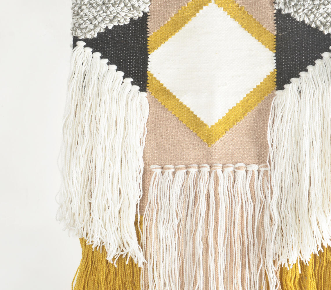 Handwoven & Diamond Tufted Layered Fringed Wall Hanging-1