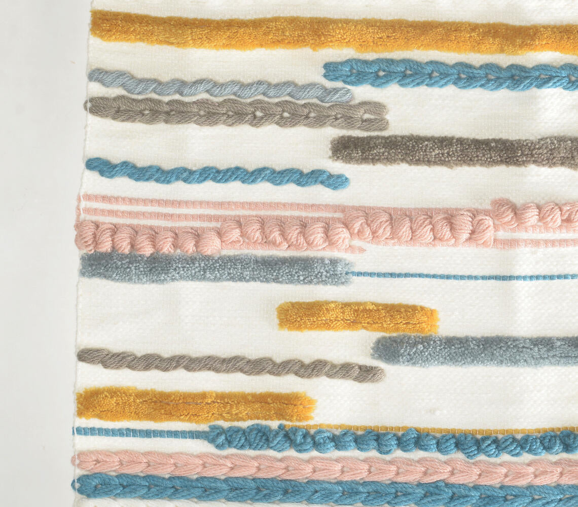 Handwoven & Tufted Broken Lines Fringed Wall Hanging-1