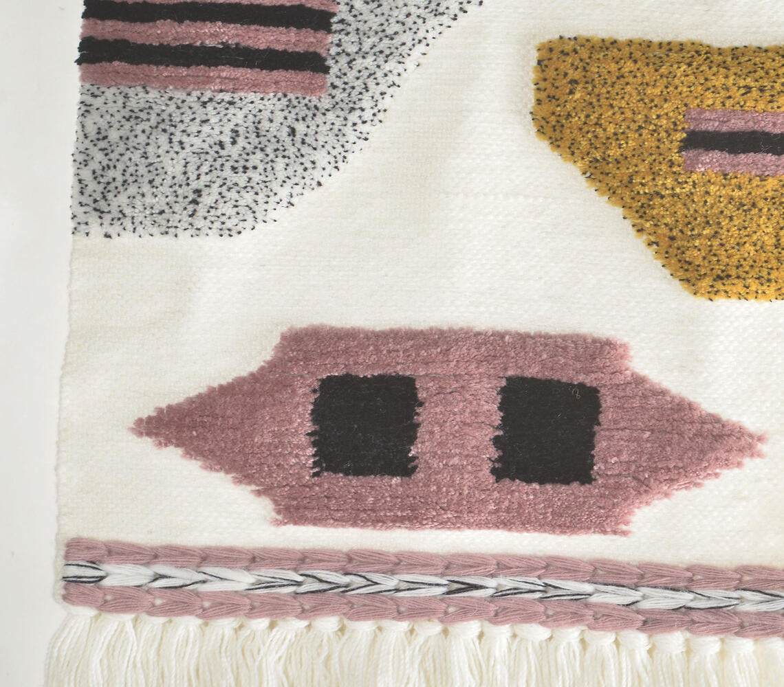 Handwoven & Tufted Abstract Fringed Wall Hanging Q5-1