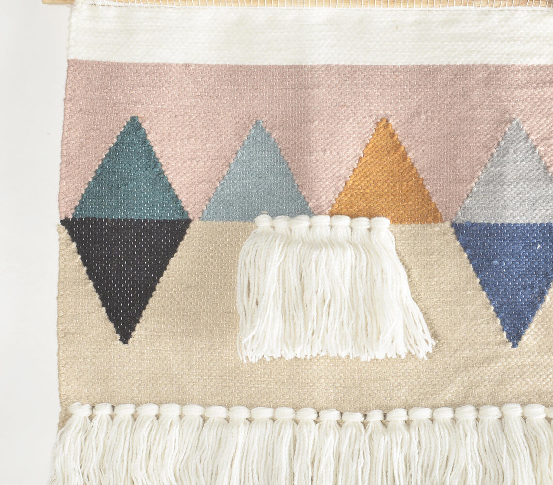Handwoven & Tufted Geometric Fringed Wall Hanging-1