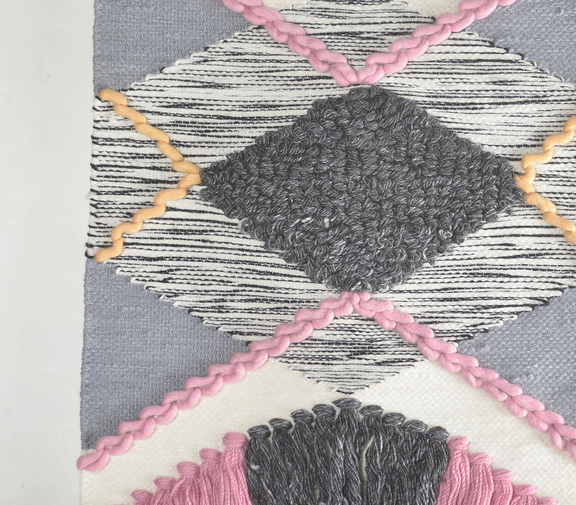 Handwoven & Tufted Geometric Fringed Wall Hanging-1