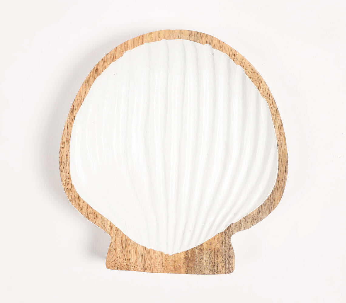 Hand Carved Wooden Clam Shell Serving Platter-2