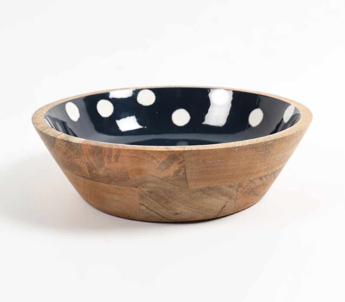 Enamelled Polka Dotted Black Wooden Bowl-2