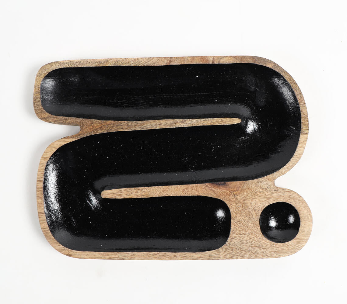 Hand Carved N-Shaped Black Wooden Platter-2