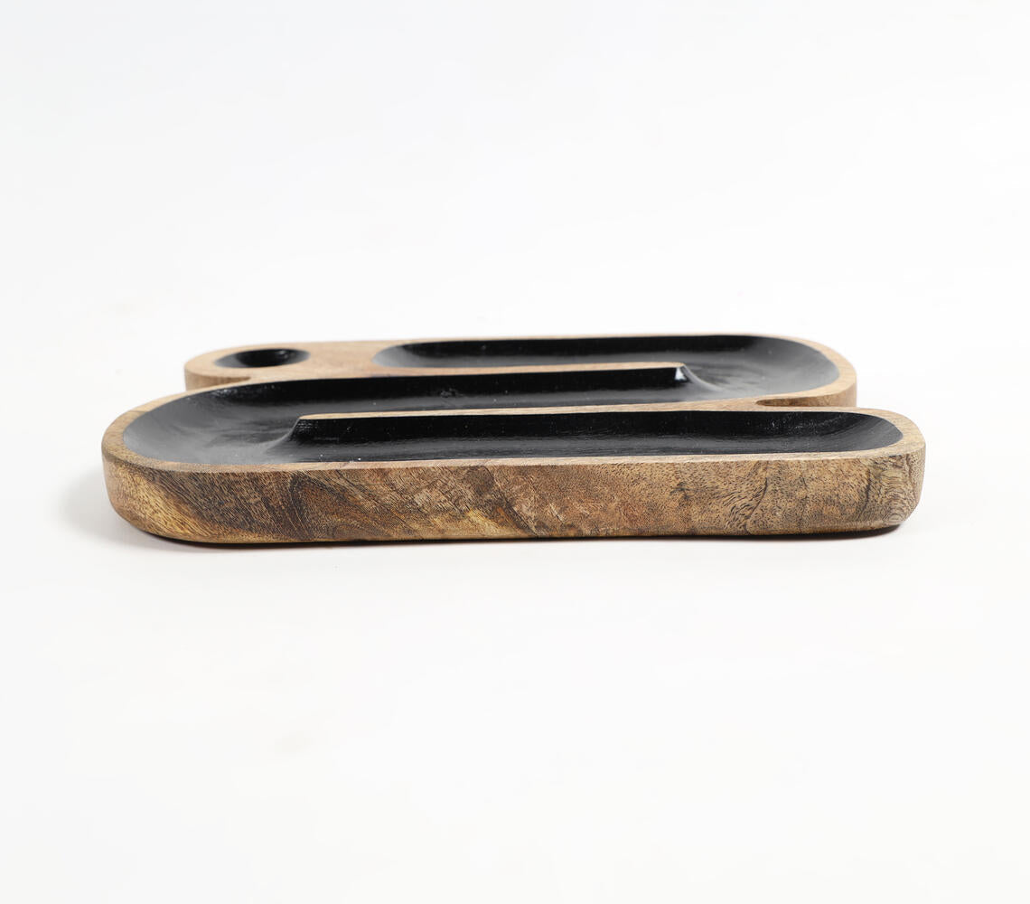 Hand Carved N-Shaped Black Wooden Platter-3