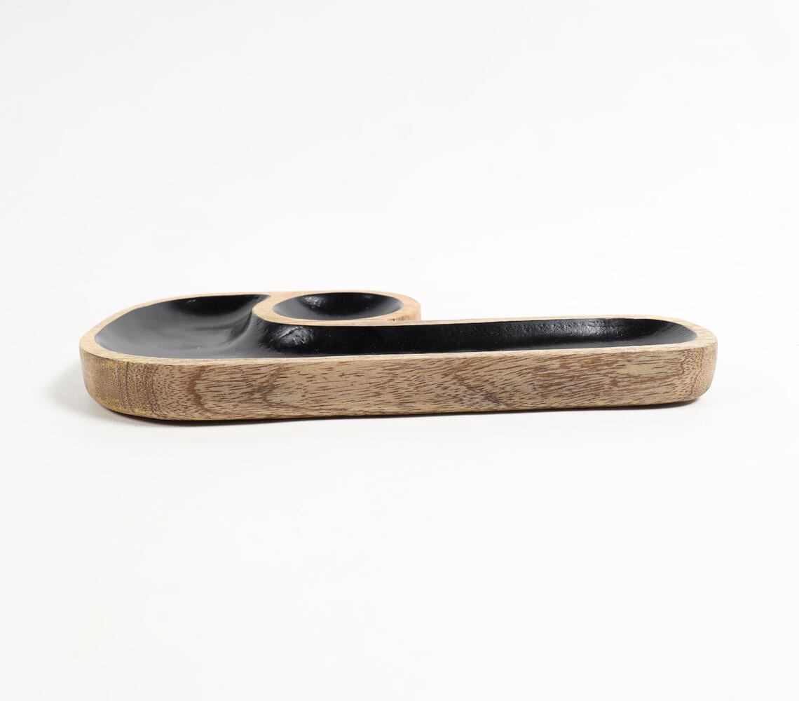 Hand Carved J-Shaped Black Wooden Platter-2