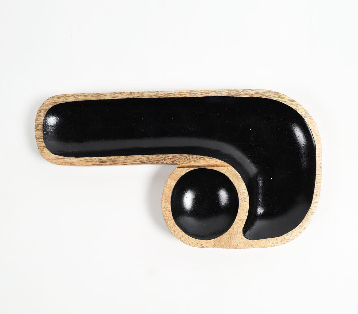 Hand Carved J-Shaped Black Wooden Platter-3