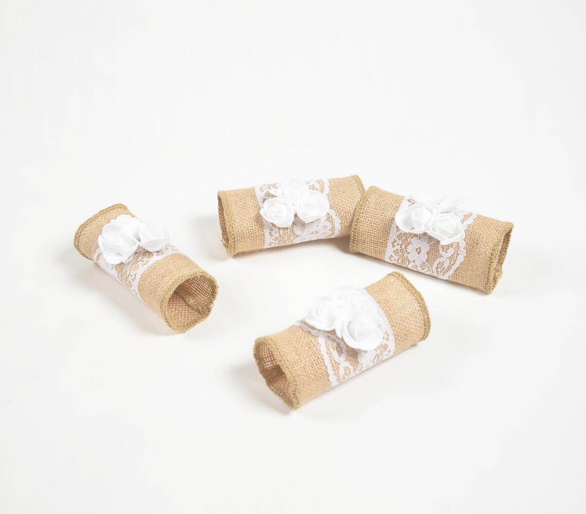 Jute & Floral Lace Napkin rings (set of 4)-1