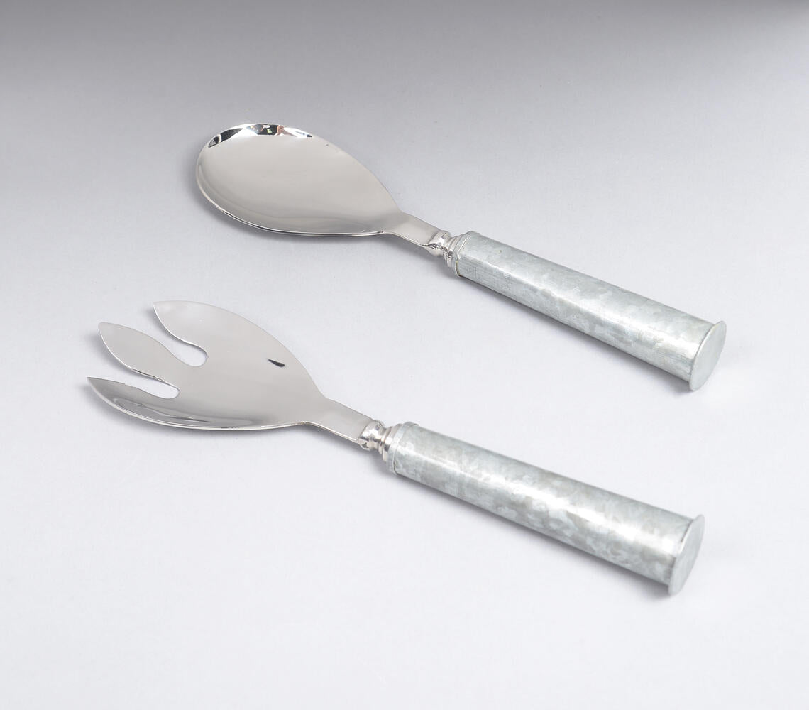 Stainless Steel & Galvanized Iron Salad Servers (Set of 2)-0