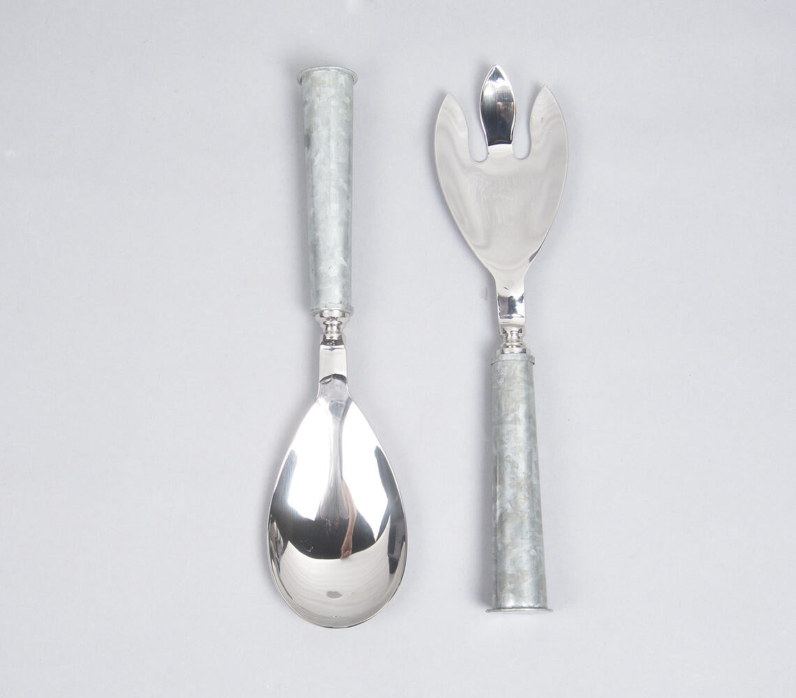 Stainless Steel & Galvanized Iron Salad Servers (Set of 2)-1