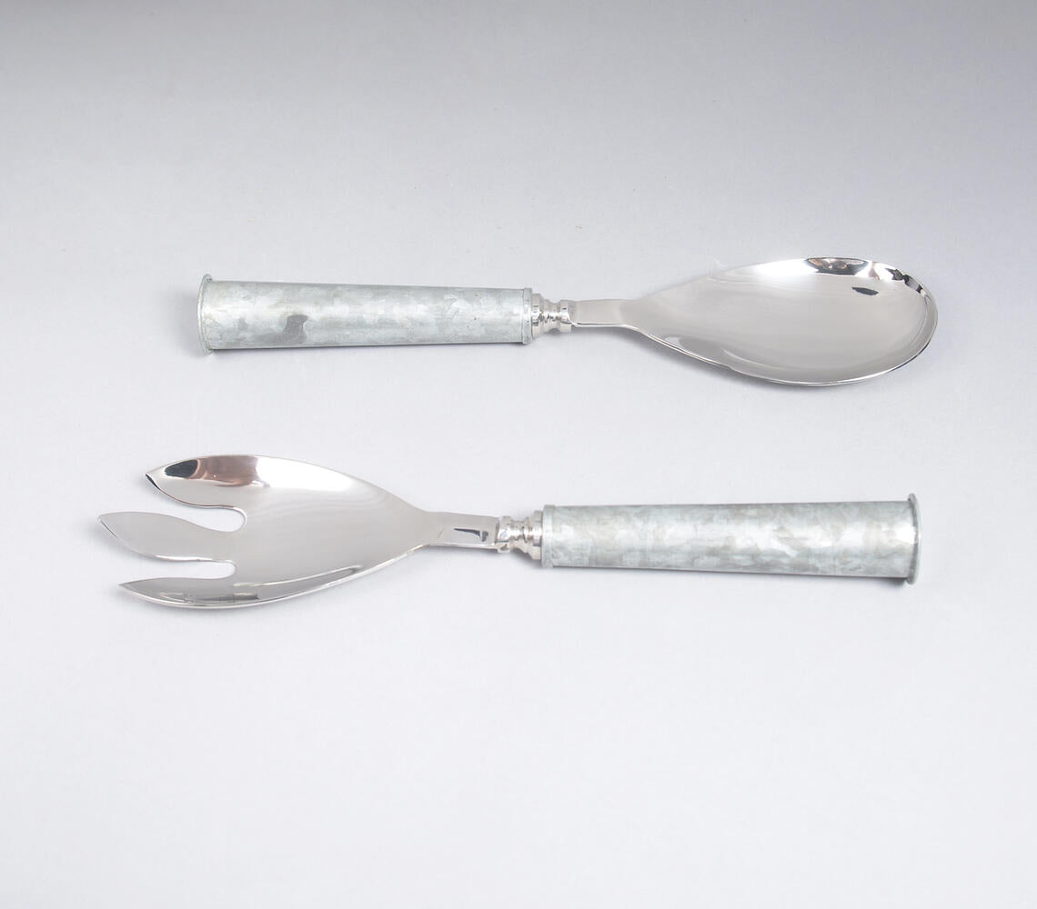 Stainless Steel & Galvanized Iron Salad Servers (Set of 2)-2
