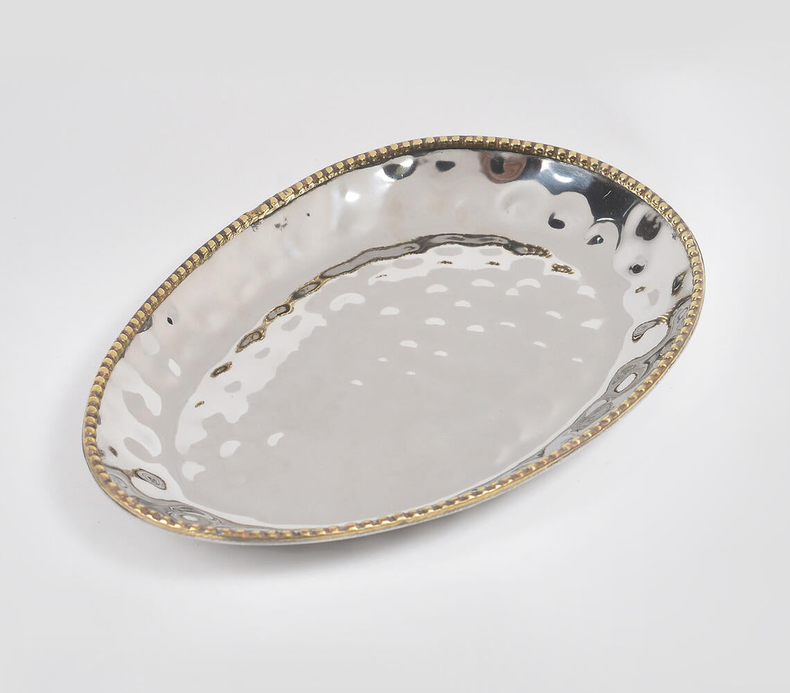 Hand Beaten Silver-Toned Iron Egg-Shaped Trays (set of 2)-2
