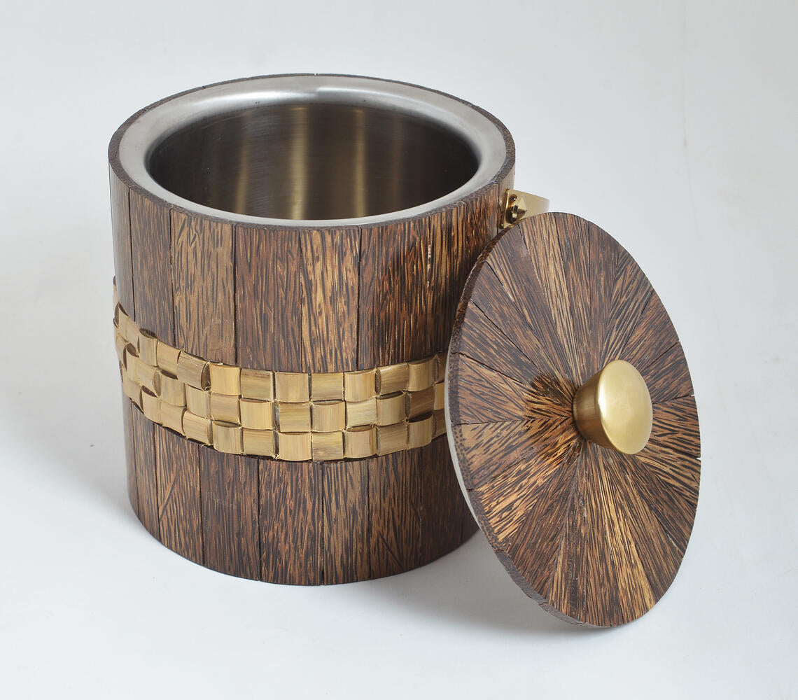 Steel and Wood Double Wall Ice Bucket With Tong-0