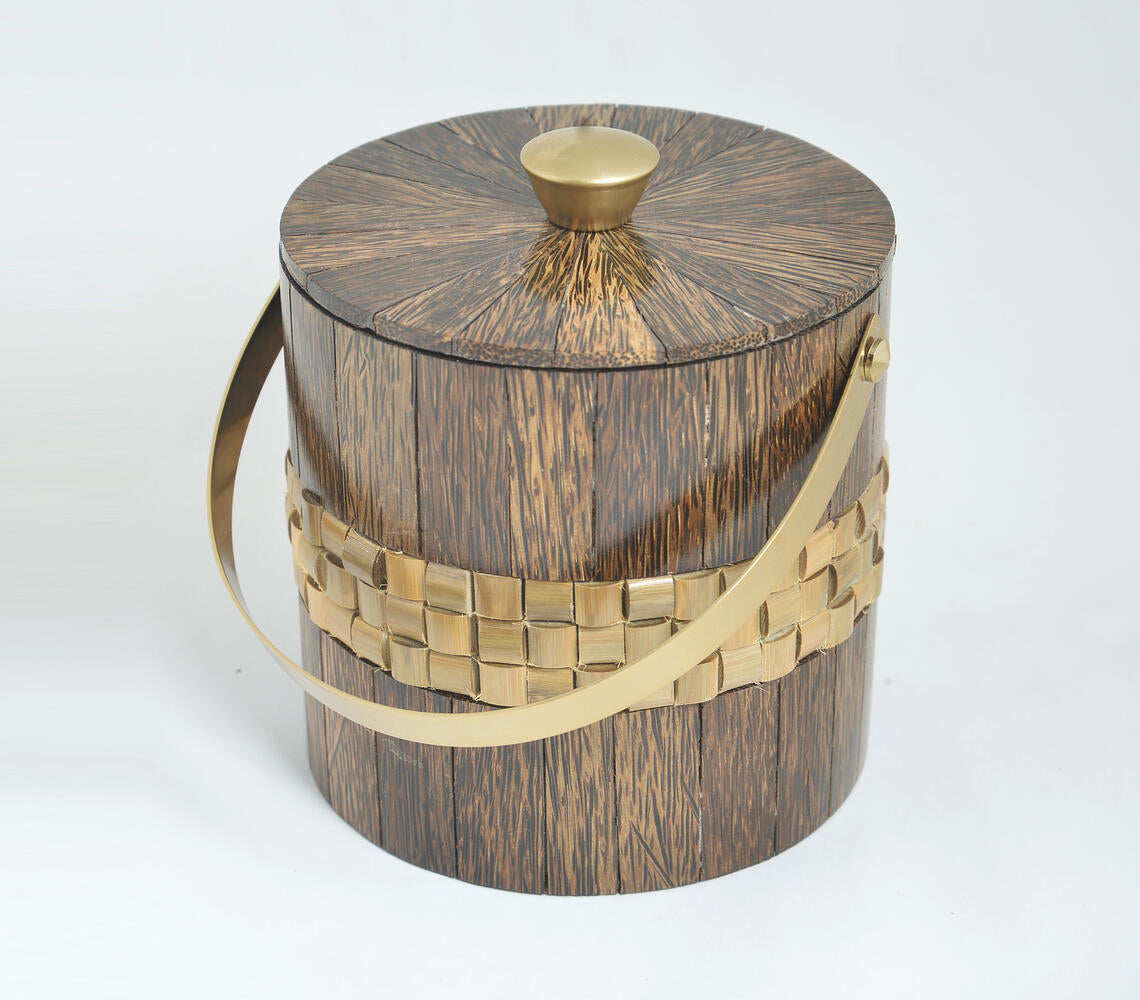 Steel and Wood Double Wall Ice Bucket With Tong-1