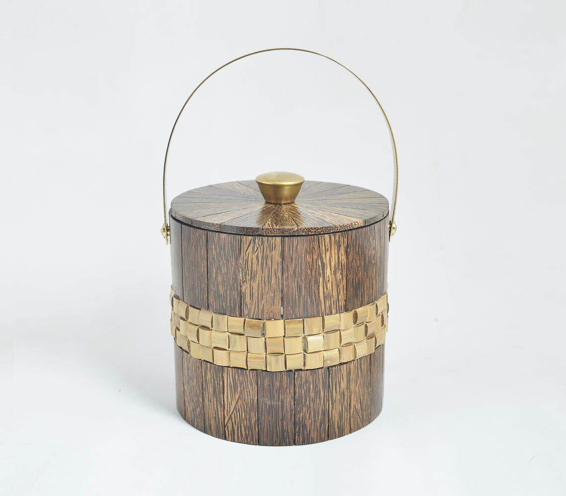 Steel and Wood Double Wall Ice Bucket With Tong-2