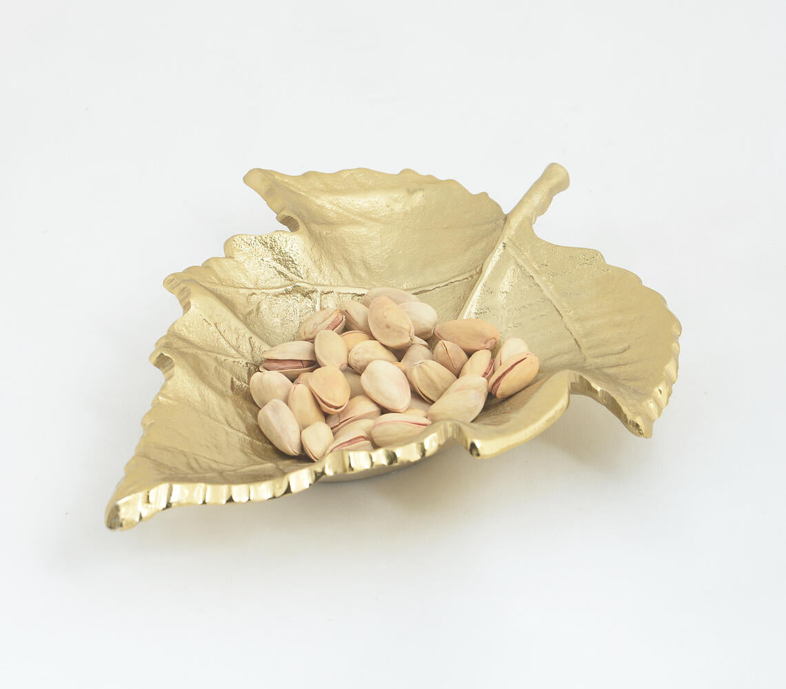 Gold Toned Autumn Leaf Aluminium Dish-0