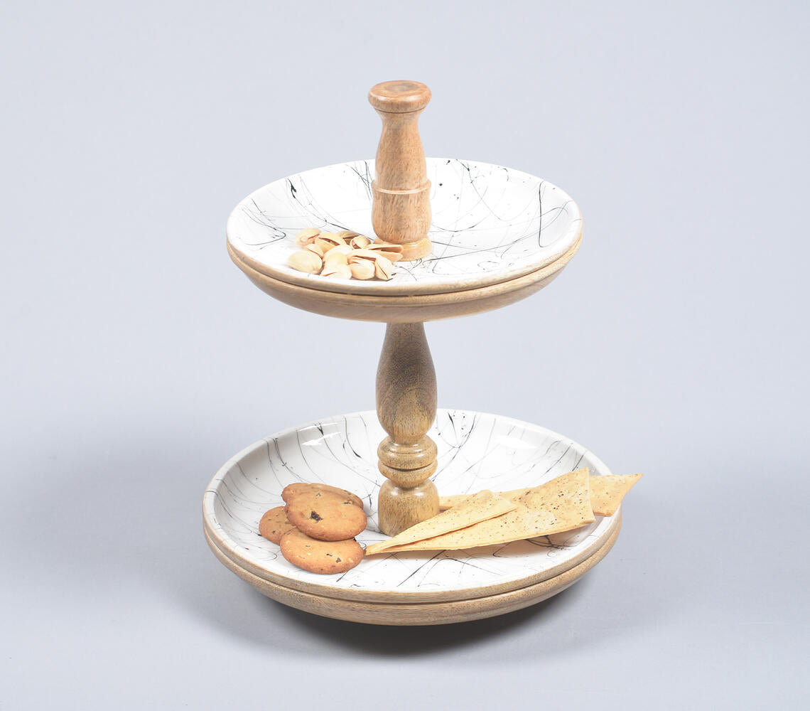 Enamelled & Turned Mango Wood 2-Tiered Cupcake Stand-0
