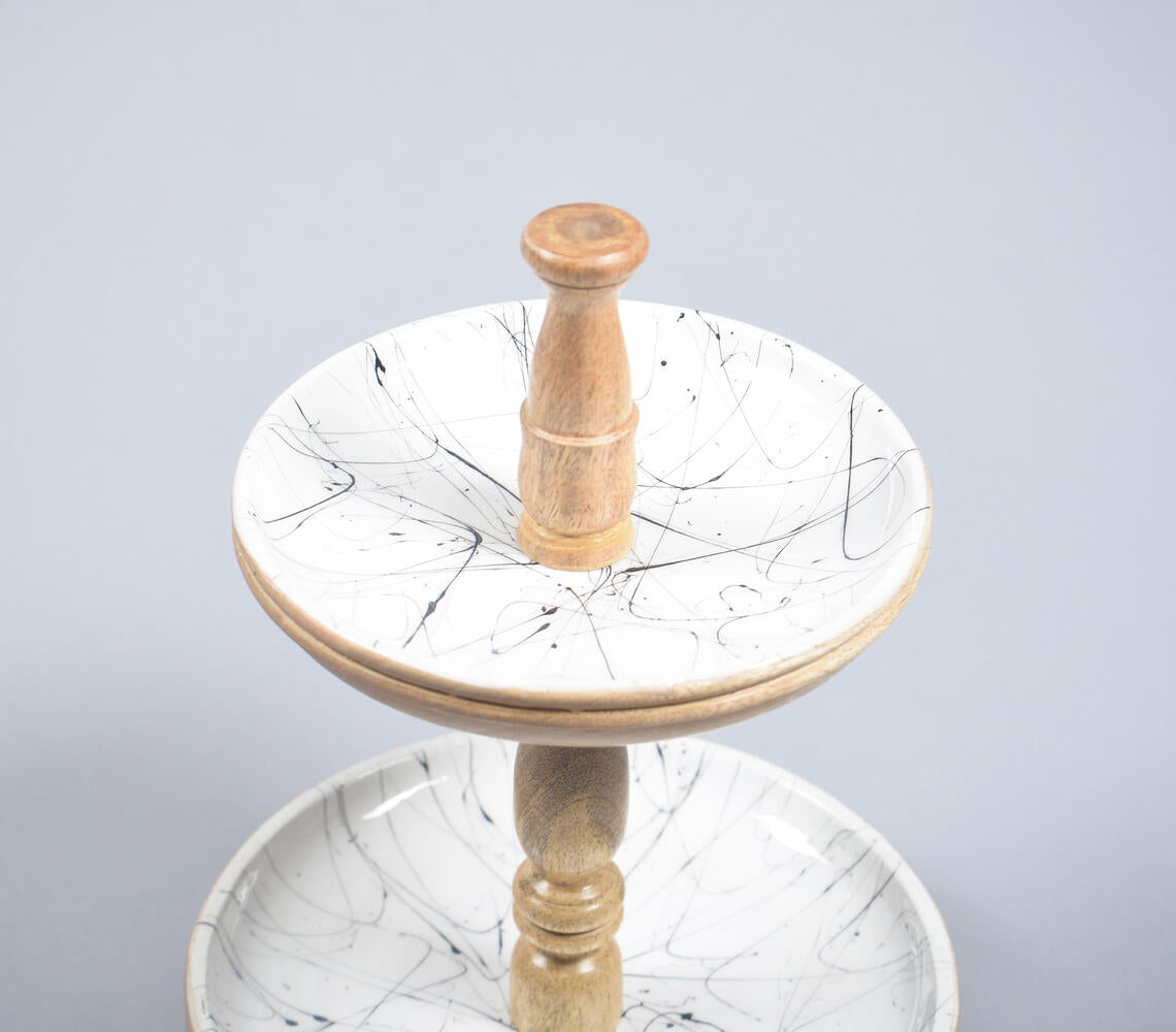 Enamelled & Turned Mango Wood 2-Tiered Cupcake Stand-2
